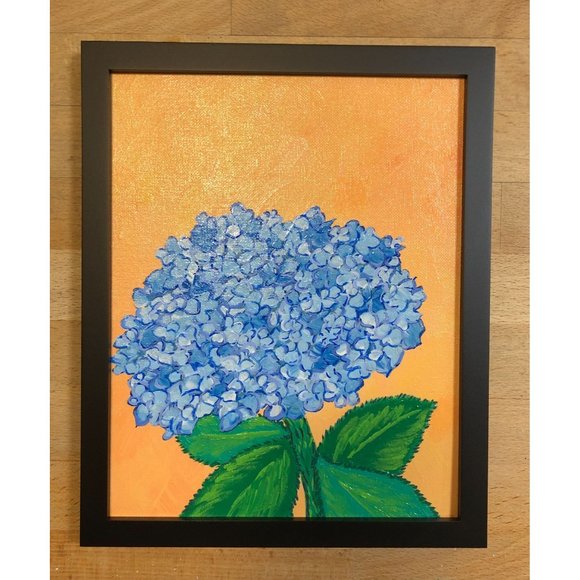 Blue Hydrangea Blues 8 x 10 Acrylic Painting, Artist Signed, Framed - Picture 2 of 7